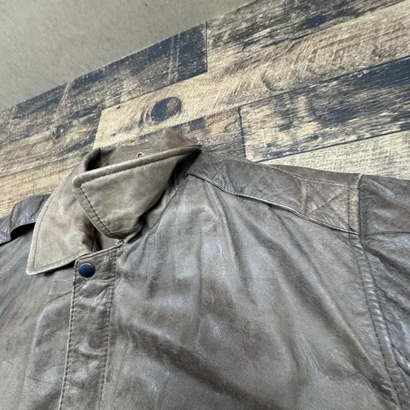 Hunt Club Men's Brown Genuine Leather‎ Bomber Flight Jacket 44R Aviation Large